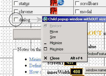 Popup window in Netscape 7.x with setting dialog=no